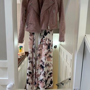 Yumi Kim Floral Wrap Dress and Pink Leather Suede Moto Jacket